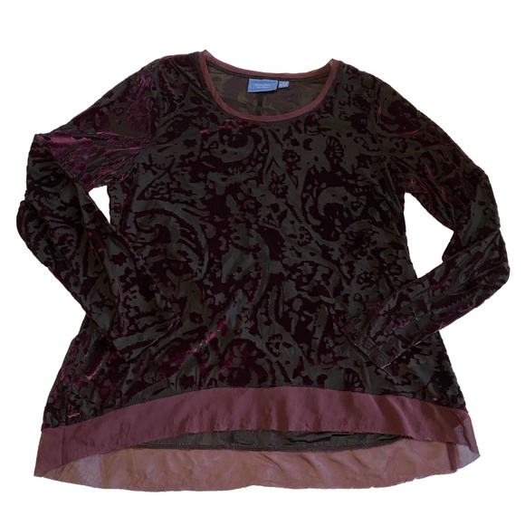 SIMPLY VERA WANG Burgundy Velvet Burnout Mesh Hem Top Whimsigoth Fairy Grunge XL - Picture 12 of 12